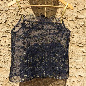 Blue and Gold Embroidered Lace Camisole